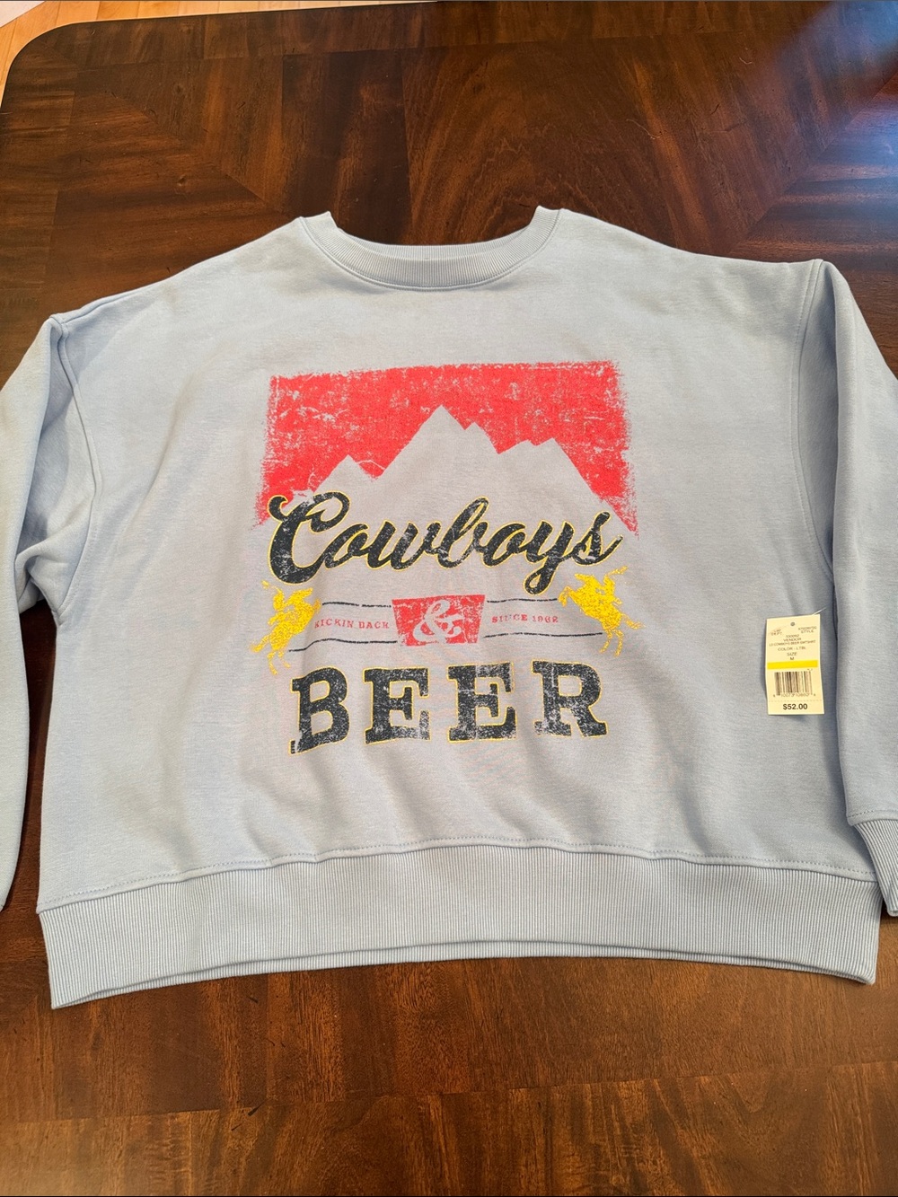 Dry Goods Light Blue Cowboys & Beer Graphic Crewneck Sweatshirt
